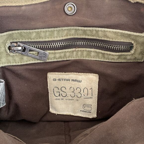 Rare G-Star Olive Green Khaki Canvas Tote Bag Adjustable Straps Street Military - Picture 10 of 16